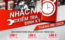 LỊCH KIỂM TRA XE ĐỊNH KỲ THÁNG 08/2025
